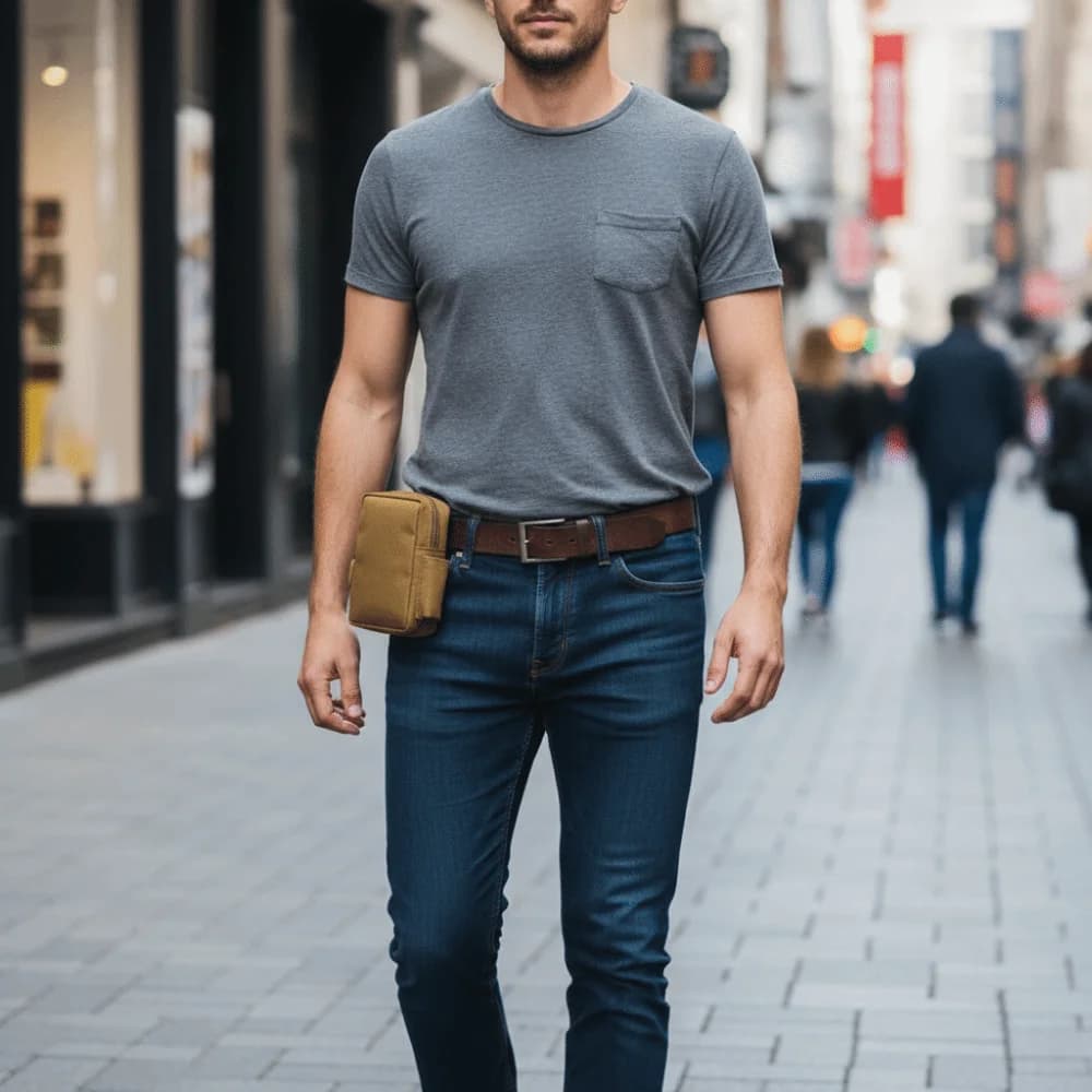 Borsa da cintura tinta unita con tasche multiple, materiale resistente, borsa multifunzionale, design leggero, stile semplice, borsa per accessori