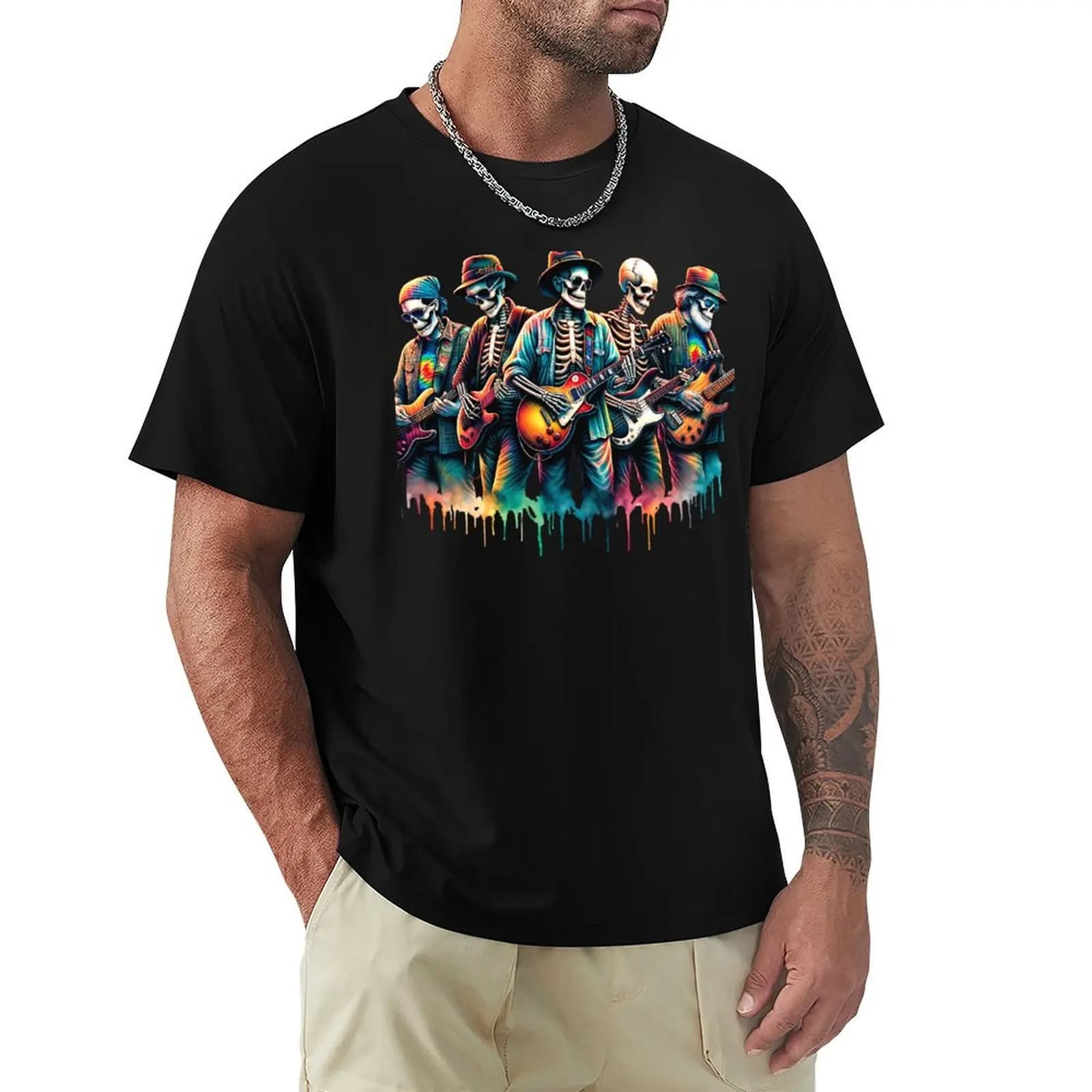 T-shirt Grateful Guitars Paint Drips Band, top a maniche corte resistente agli odori