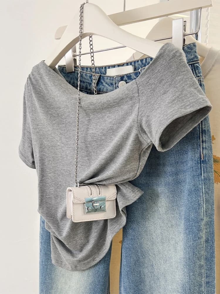 AOSSVIAO 2026 T-shirt da donna estiva casual versatile, slim fit, monospalla, elegante e di tendenza, a manica corta