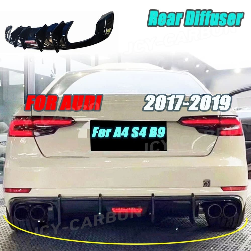 JCYECF In Stock For Audi A4 S4 B9 2017-2019 Dry Carbon Fiber Car Rear Bumper Diffuser Lip With Lamp Exterior Accessories Sport