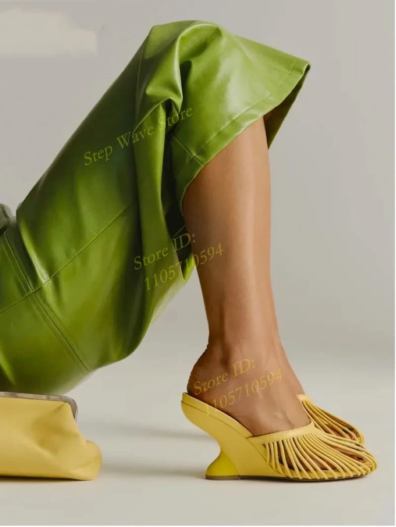 Square Toe Yellow Slippers Strange Style Narrow Strap Slip On Runway 2026 Summer Women Dress Shoes Burgundy Handmade White Black