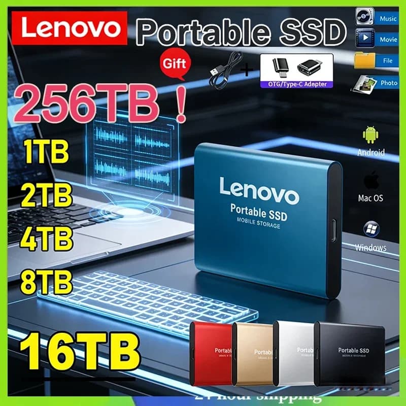 Disco a Stato Solido Lenovo 1TB, Disco Rigido Esterno 2TB, Disco ad Alta Velocità 256TB, SSD Portatile USB3.1 128TB per PC/Laptop/Mac/Telefono