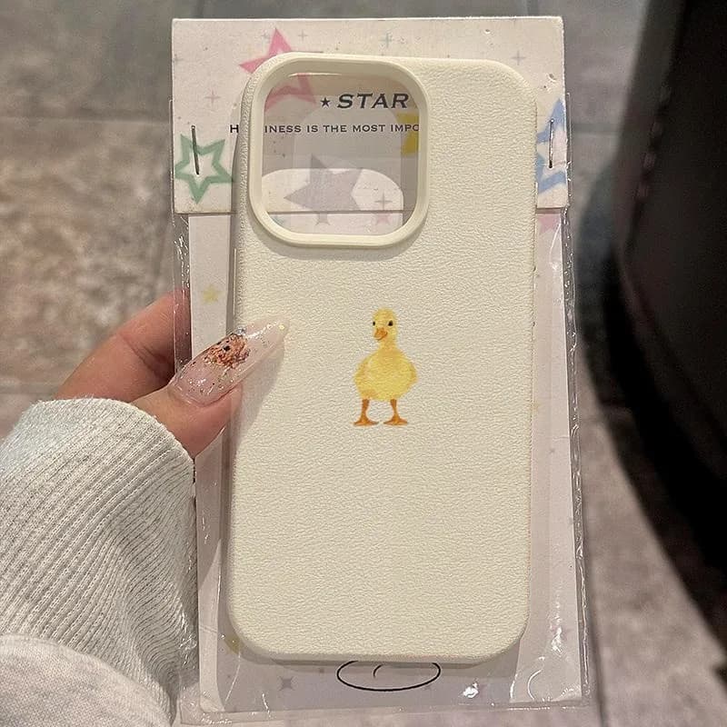 Simple Cute Little Yellow Duck Lychee Pattern Soft Phone Case For iPhone 17 16 15 14 13 12 11 Pro Max Plus Air XS X XR 16E Cover