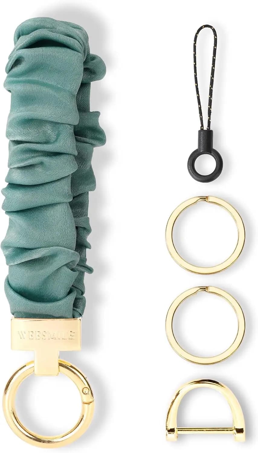 Stretchy Keychain Wristlet for Car Keys with D Ring, Cute Scrunchie Bracelet for Women Men