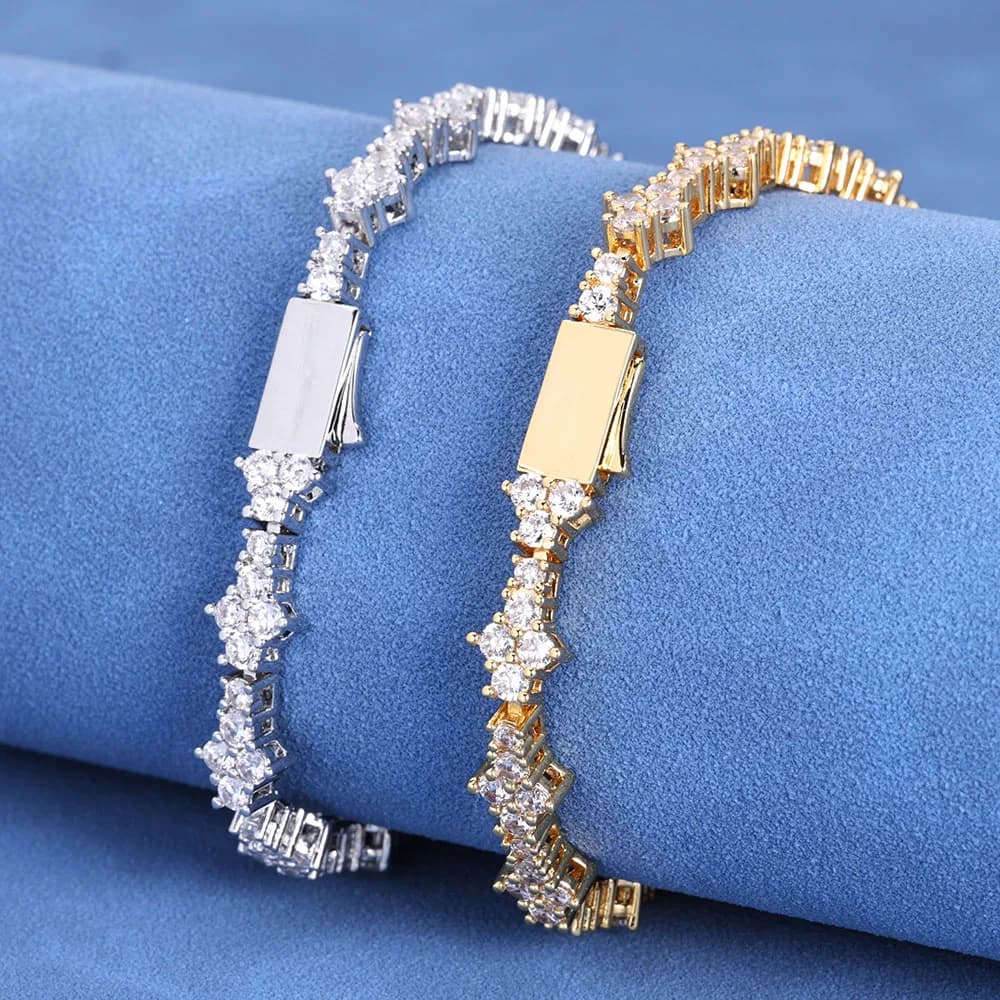 Bracciale da tennis ghiacciato con zirconi cubici Hip Hop Bling CZ Bracciale da tennis con fiore di pruno da 6 mm Trasporto di goccia per le donne