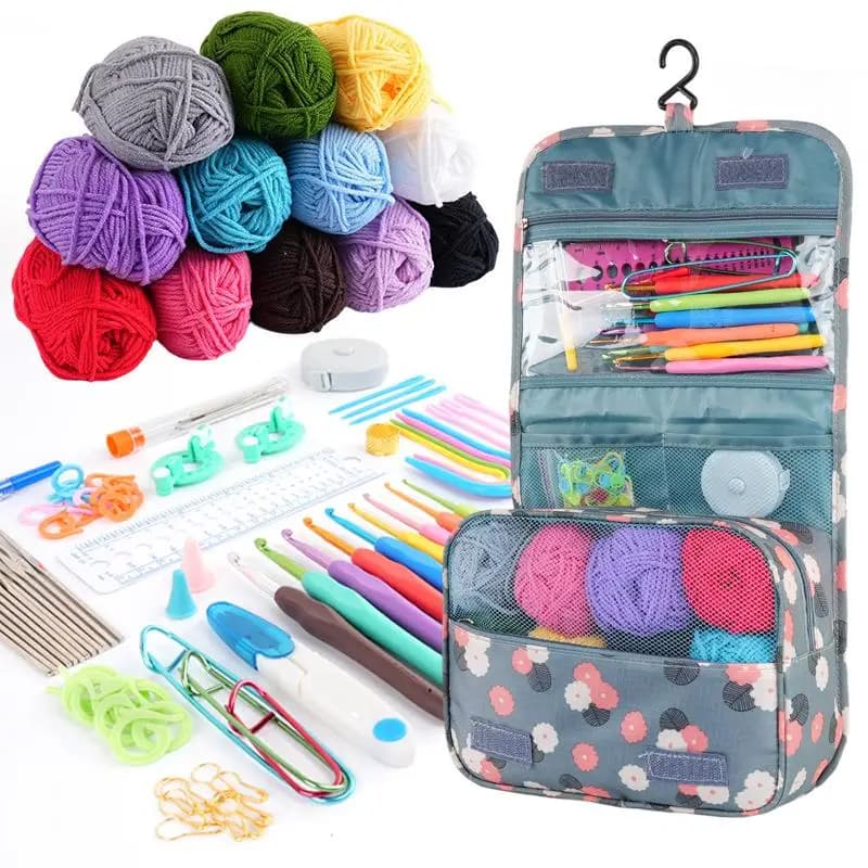Set da 130 Pezzi per Lavoro a Maglia e Uncinetto, Kit Filato di Cotone Latte, 12 Colori, Strumenti Fai-da-Te per Cucito, Set Completo di Aghi