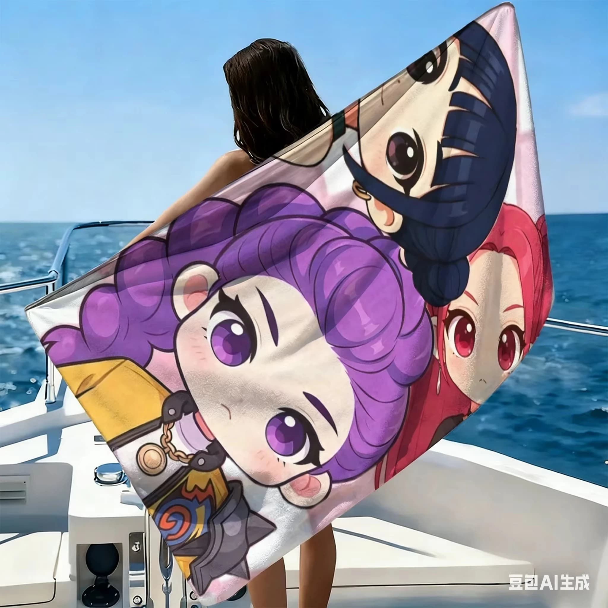 Asciugamano da spiaggia alla moda con stampa di ragazze anime in stile chibi, microfibra leggera ad asciugatura rapida, sovradimensionato per viaggi e campeggio, decorazione con simpatici cartoni animati, regalo