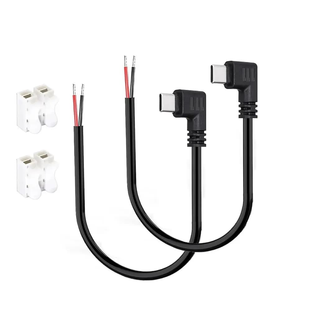 2 pin USB C bare wire open end power cable, 2 pin spiral cable with 90 degree USB type C male plug, for 5 V type C USB DIY cable
