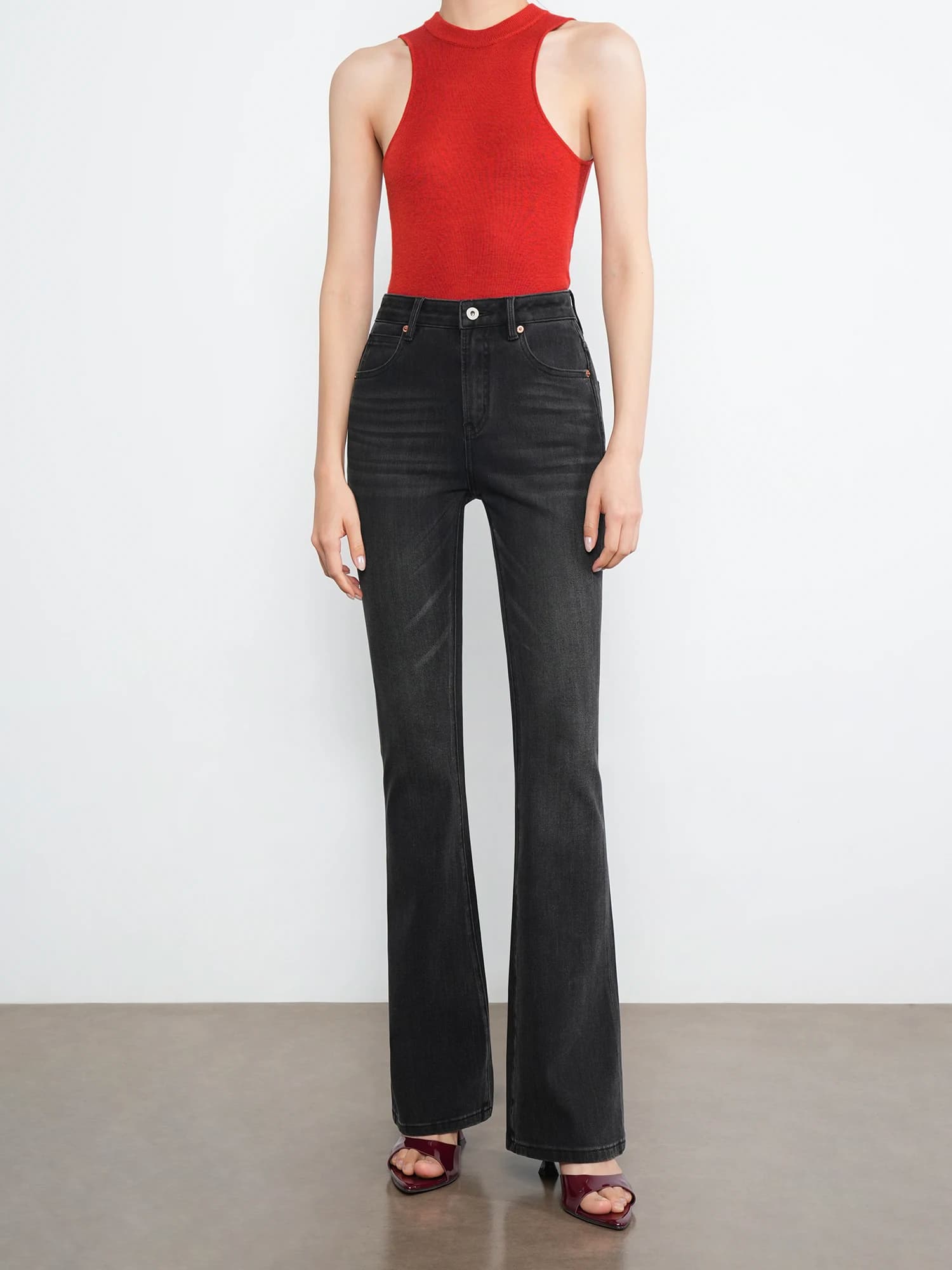 High Waist Slim Fit Denim Jeans Women's Four Way Stretch Butt Lifting Multiple Length Options Flared Pants Modern Style