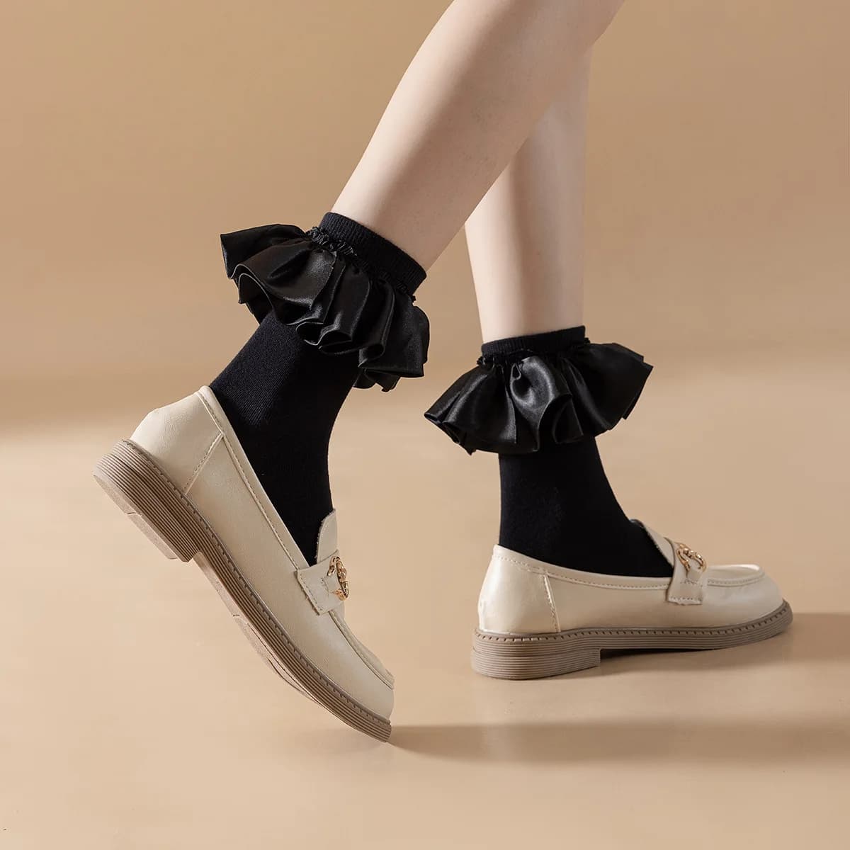 Seersucker Socks, Short-length Thin Socks for Students, Lolita-style Lace Socks, Mary Jane Socks with Lace Trim a Women’s Socks