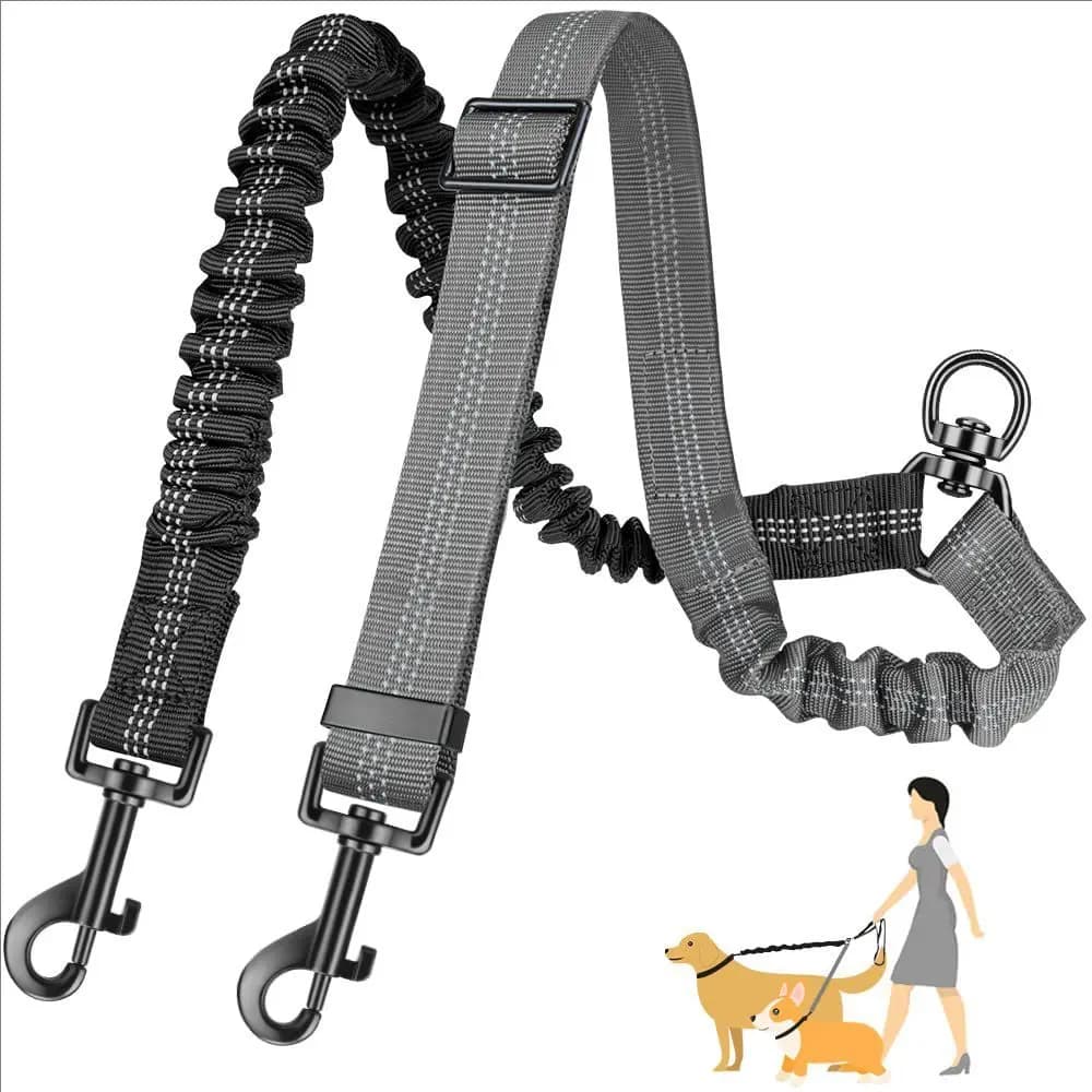Double Dog Leash Elastic Extended Pet Lead Belt Outdoor Training Rope for Two Small Medium Dogs Adjustable Training Leash