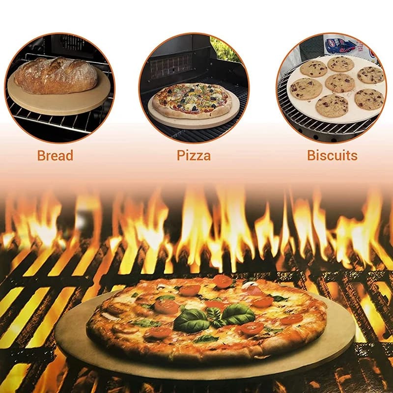 Pietra per pizza leggera da 15 pollici, rotonda, per cuocere pane, pizza, grigliare, per cucinare e cuocere al forno, barbecue e griglia.