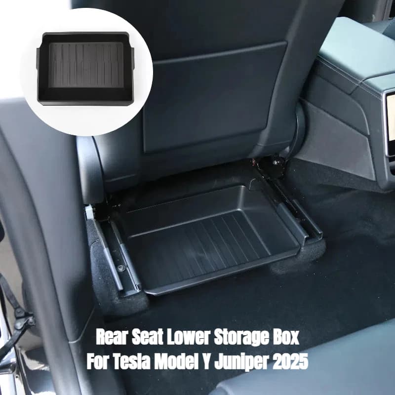 Per Tesla Modello Y Juniper 2025 Sedile Posteriore Posteriore Scatola di Immagazzinaggio Inferiore Accessori Auto ABS Ombrello di Stoccaggio Organizzatore Vassoio Interno