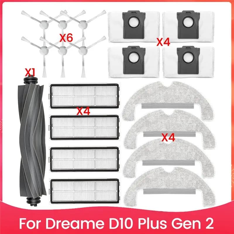 A19F-For Dreame D10 Plus Gen 2 Robot Vacuum Cleaner RLD32GD Accessories Main Side Brush Hepa Filter Mop Cloth Dust Bags