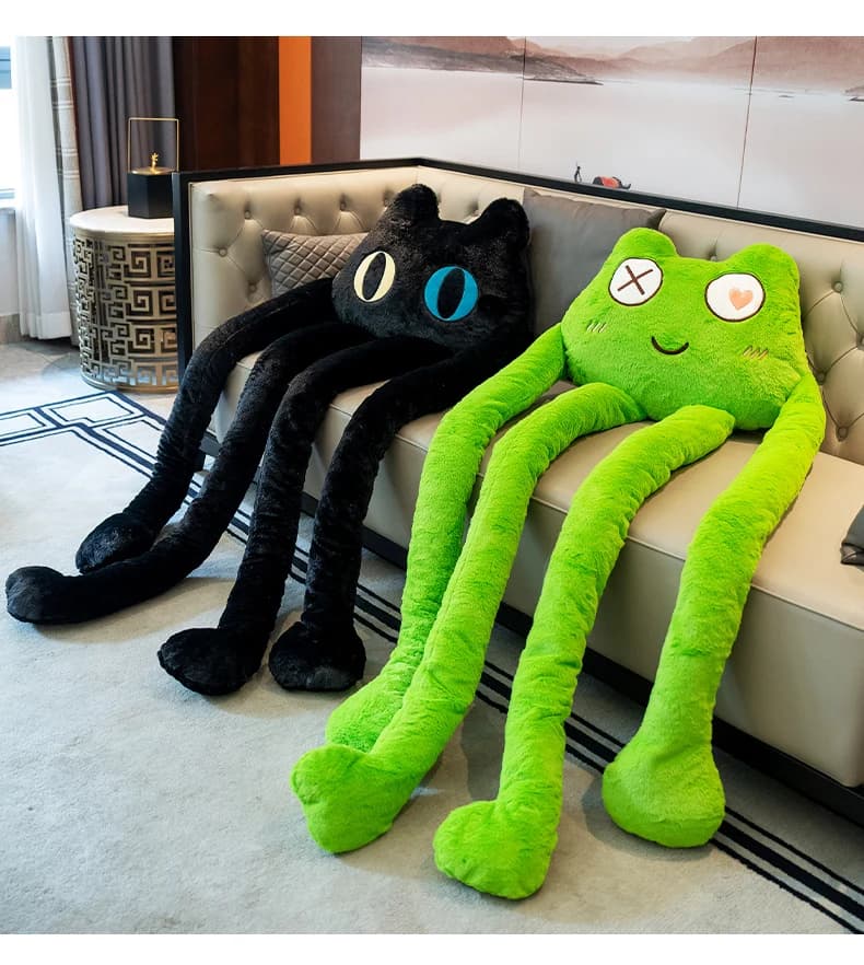 Simpatico cuscino animale a gambe lunghe gatto nero giocattolo coniglio rosa cuscino da tiro ragazza dorme cuscino bambola Super grande enorme peluche
