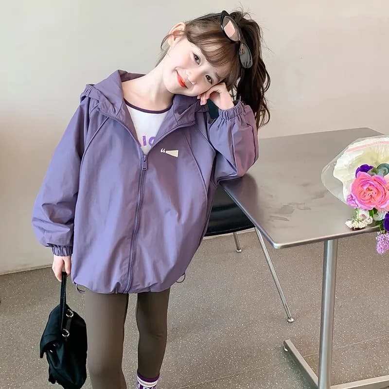 Giacca Casual per Ragazze Adolescenti, Nuova Collezione Primavera-Autunno, Trench con Cappuccio in Tinta Unita per Ragazze di 4 5 6 8 10 12 Anni, Giacca Sportiva da Esterno