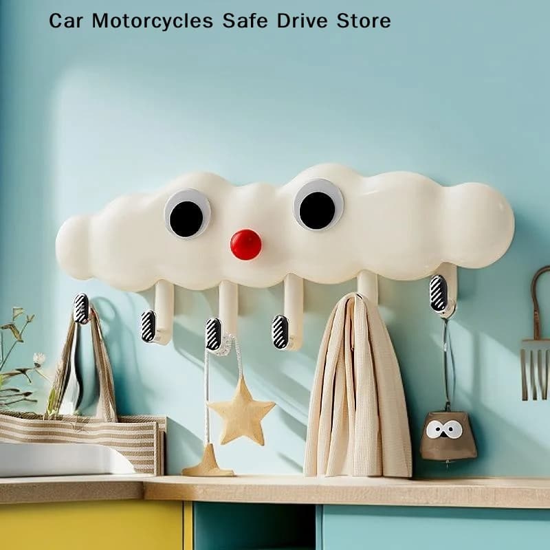 【M】Cute Cloud-Shaped Over-the-Door Clothes Hanger Multipurpose Wall-Mounted Hook For Bathroom And Kitchen Non-Punching Door Back