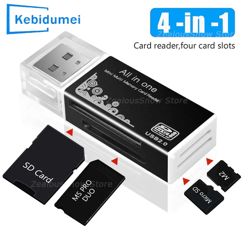 Kebidu Multi All in 1 Lettore di schede Micro USB 2.0 USB Adattatore per scheda di memoria Flash per memoria SD SDHC TF M2 MMC MS PRO DUO Per laptop