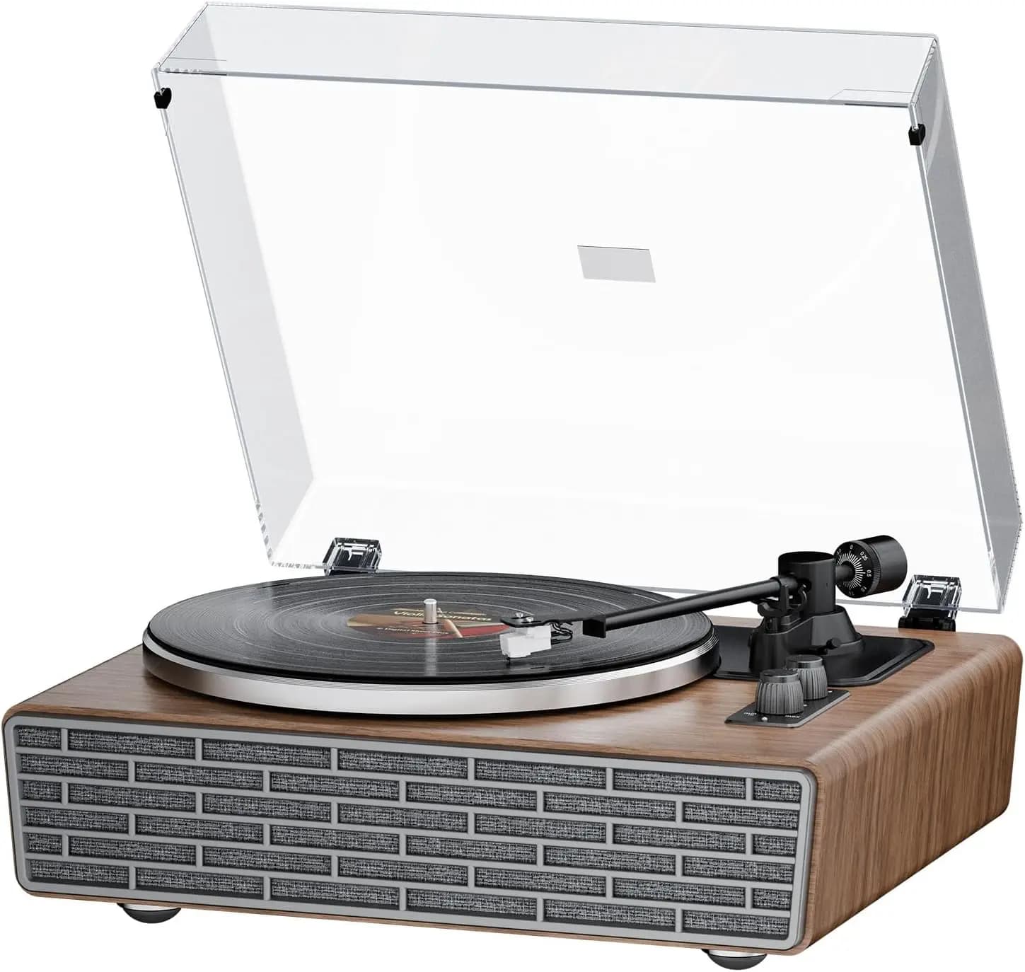 Giradischi All-in-One con 4 Altoparlanti, Bluetooth, Hi-Fi, Testina Magnetica, 33/45 RPM, AUX/RCA