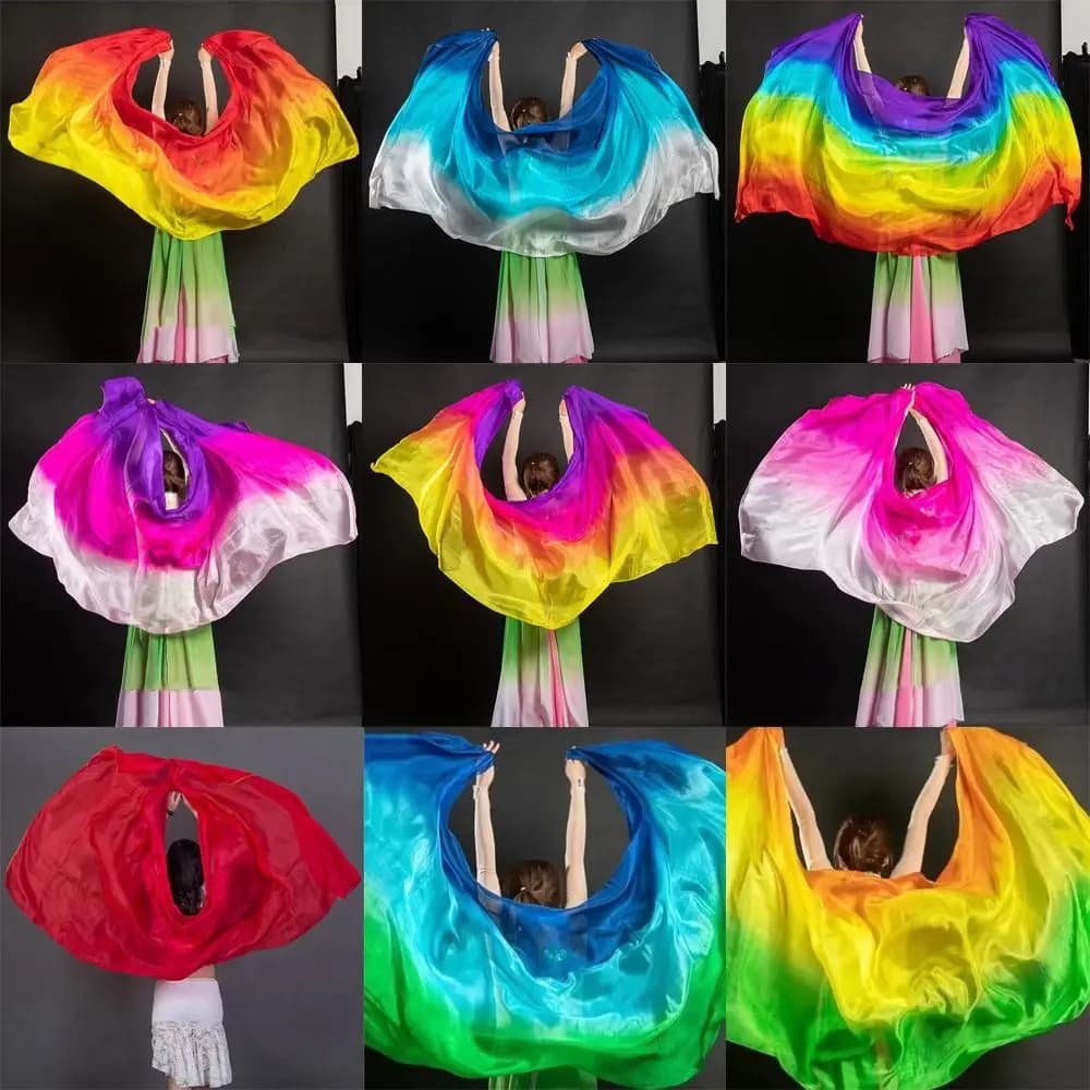 Costumes Accessories 100% Silk Belly Dance Veils Gradient Color 250cmx120cm Veil Shawls Light Texture Dancing Shawl