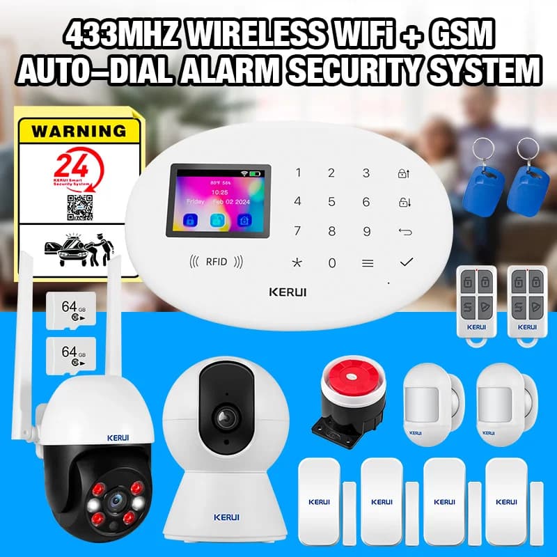 KERUI WiFi GSM Wireless Home Alarm Kit Work with Tuya Smart Alarm System Home Security Alexa 433mhz Motion Sensor Smoke Detector
