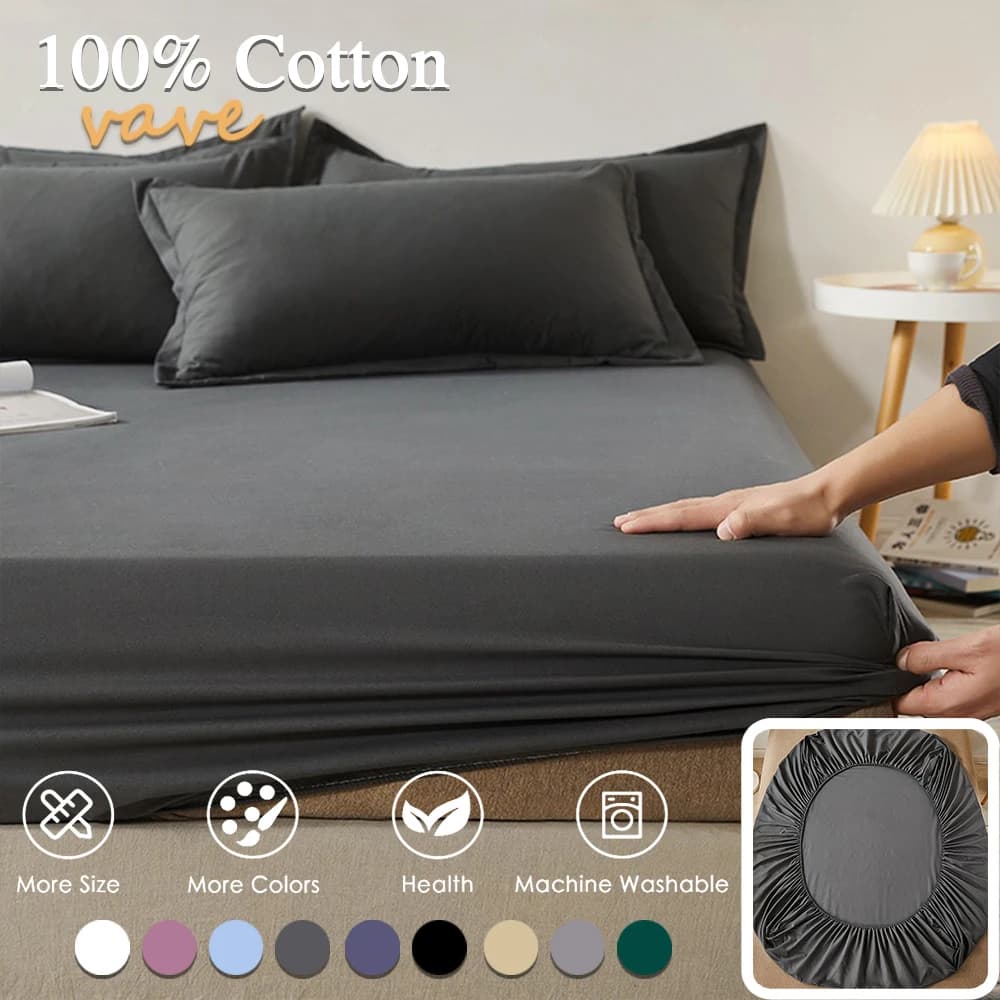 Lenzuolo con Angoli in Cotone 100% con Elastico, Tinta Unita, Antiscivolo, Coprimaterasso Regolabile per Letto Singolo, Matrimoniale, King, Queen