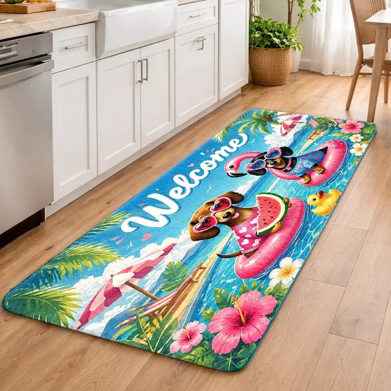 1pc, 2pcs, 3pcs Cute Summer Pool Dog Pattern Doormats, Bath Durable Stain - Resistant Machine - Washable, Suitable for Living