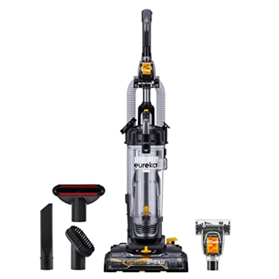 PowerSpeed Lightweight Upright Vacuum Cleaner for Carpet and Hard Floor, Black/Yellow, Pet Turbo Brush, 2.6L Dust Cup, Crevice