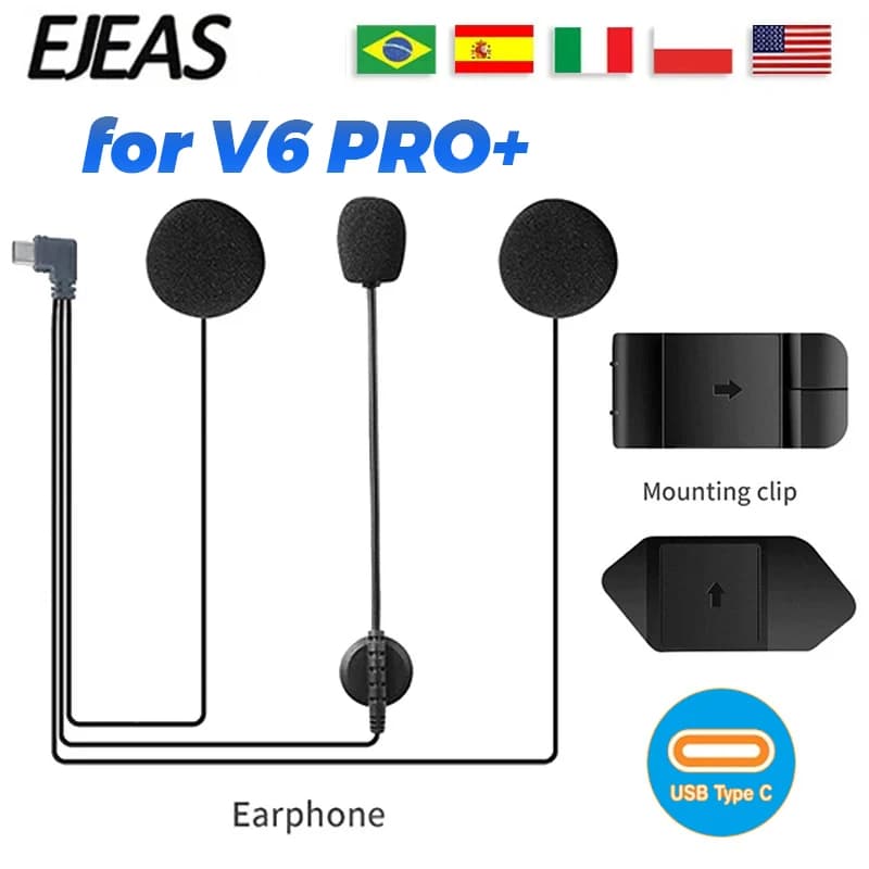 Originale Per EJEAS V6 PRO + V4PLUS V7 Q7 Q8 Tipo-C Spina Casco Moto Auricolare con Altoparlante Microfono Clip e Base Opzionali