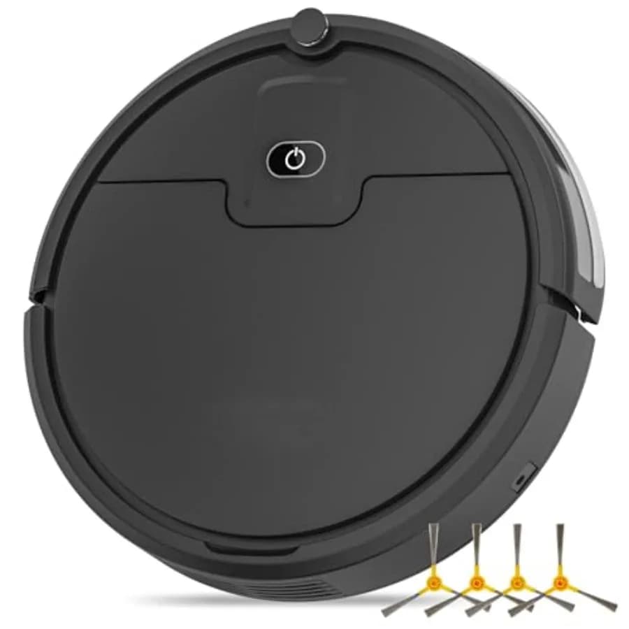 Robot Vacuum Cleaner for home hard floors, ABS plastic body in black, upgraded tangle-free suction and 120 mins runtime with se