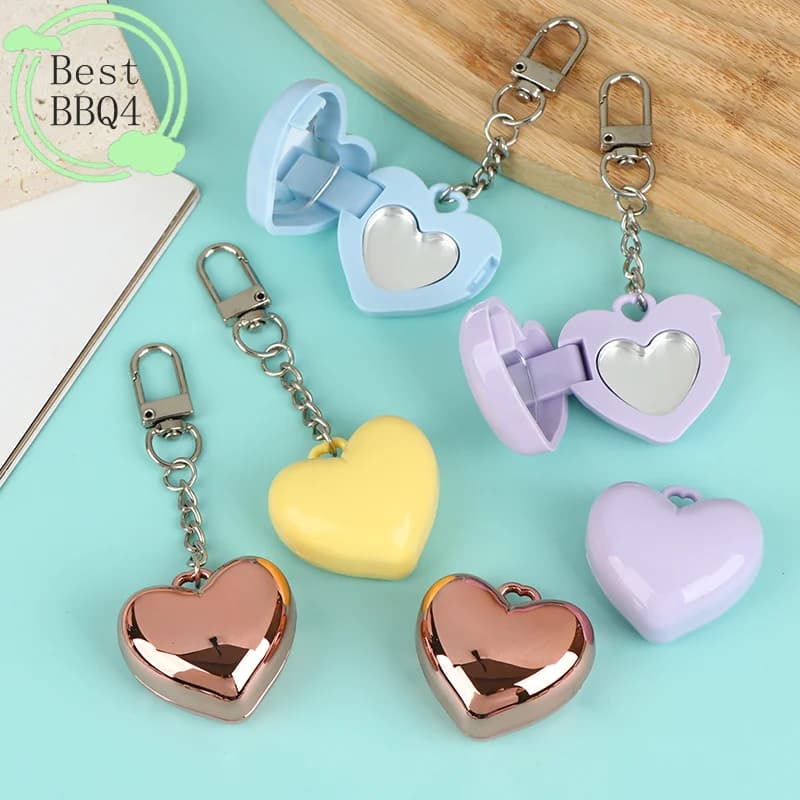 (BBQ4) 1 Piece Mini Container Empty Heart Shape for Fard in Powder and Umbrella with Mirror, Aluminium Jar, Keyring, Lipstick Case