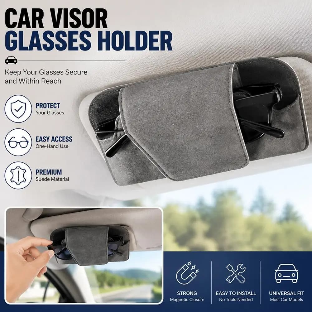 Car Suede Glasses Clip Sun Visor Glasses Holder Wear-Resistant Sunglasses Protective Box Universal Cars Accessories
