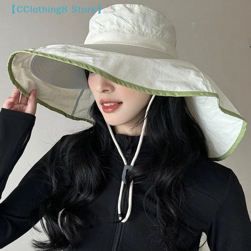 Minimalist Sunscreen Fisherman Hat With Brim Women Lightweight Breathable Portable Summer Outdoor Sunshade Hat【AliS8】