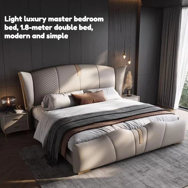 Letto Imbottito di Lusso 200x220cm con Struttura Minimalista e Gambe in Metallo, Testiera per Camera da Letto, Arredamento per la Casa
