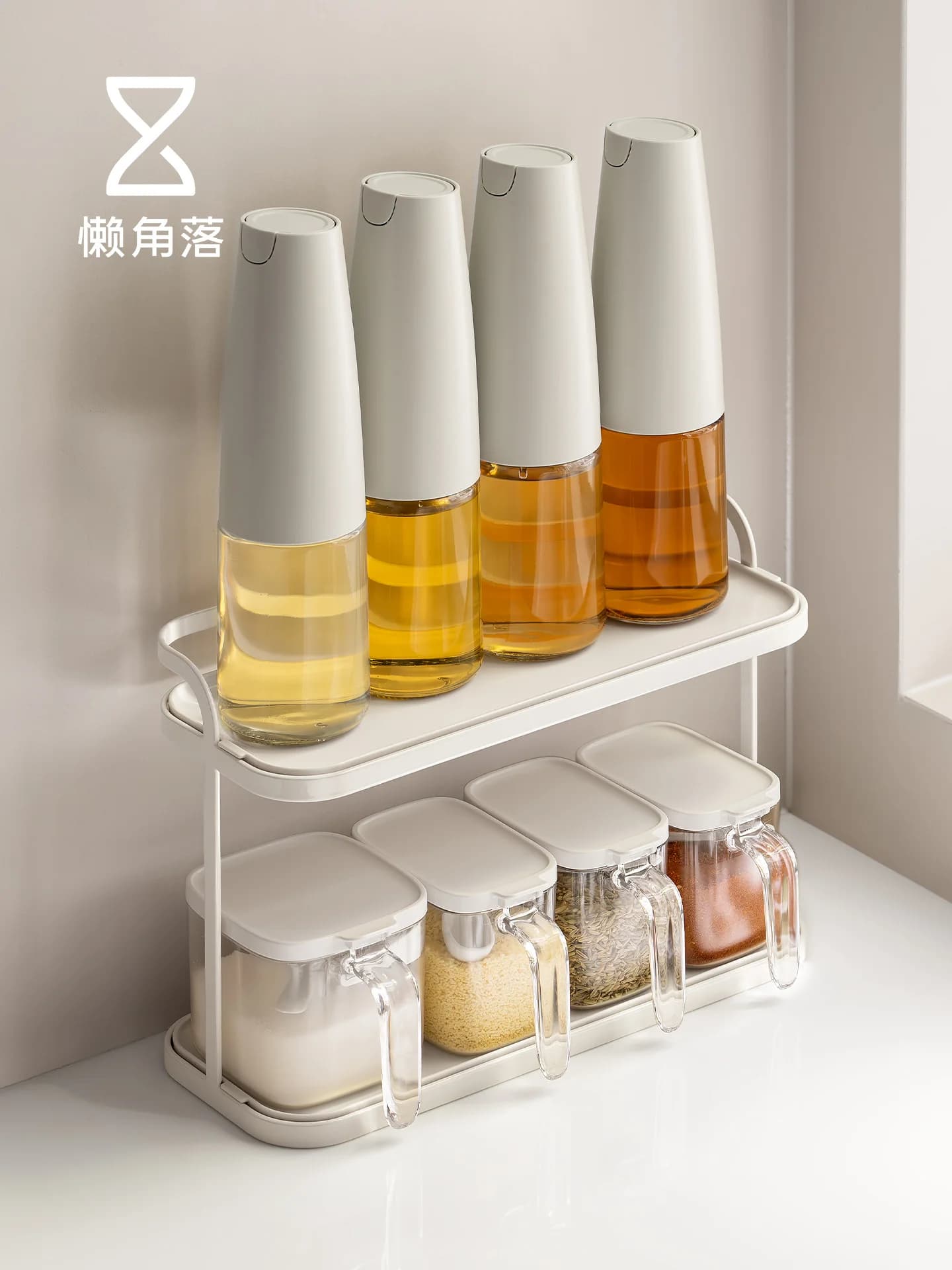Set di contenitori da cucina per angolo, porta condimenti cilindrico per salsa di soia, aceto e spezie, per uso domestico, in materiale alimentare