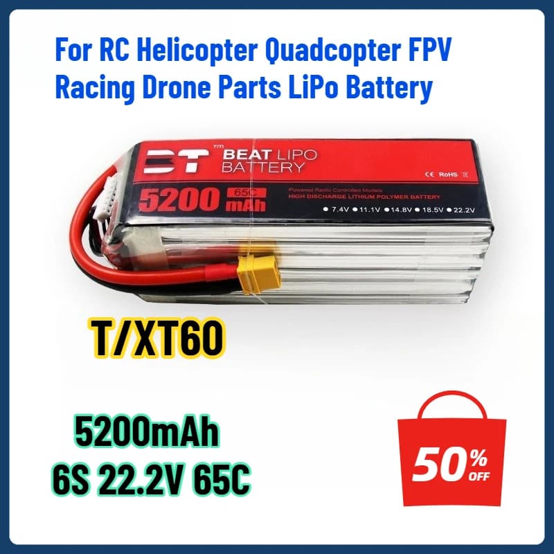 Batteria LiPo 5200mAh 6S 22.2V 65C T/XT60 per elicottero RC Quadcopter FPV parti di droni da corsa batteria per droni 22.2v