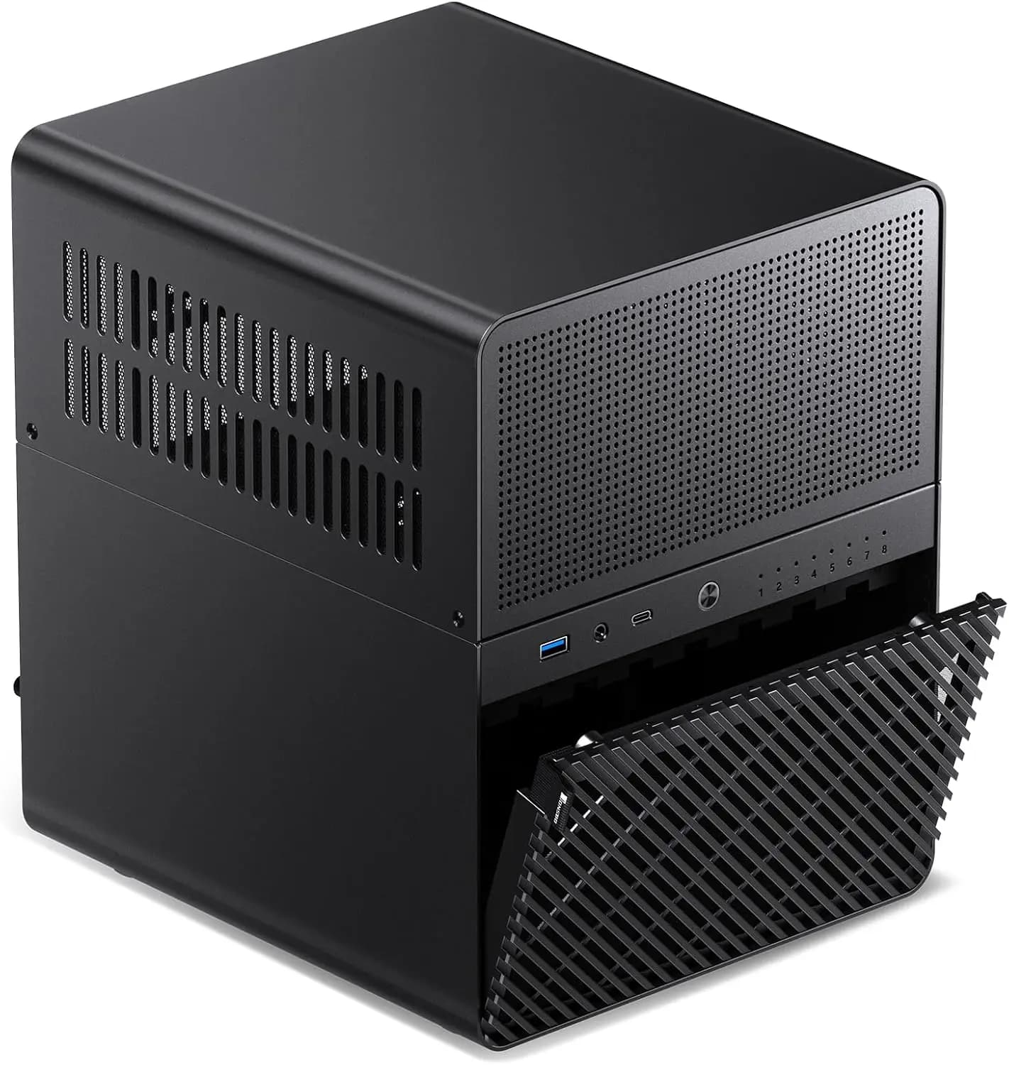 Home NAS Storage Case Mini‑ITX Form Factor Acrylic Side Panel 8+1 Drive Slots Internal 10cm Fans SFX PSU Compatible