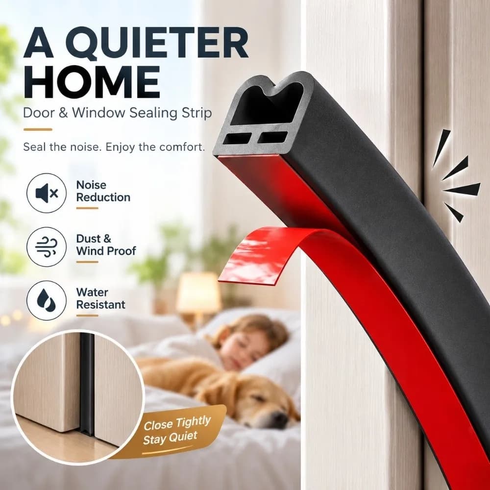 Self-Adhesive Door Gap Seal Strip M Shape Design 6 Meter Soundproof Door Seal Silicone Flexible Weather Stripping Tape Versatile