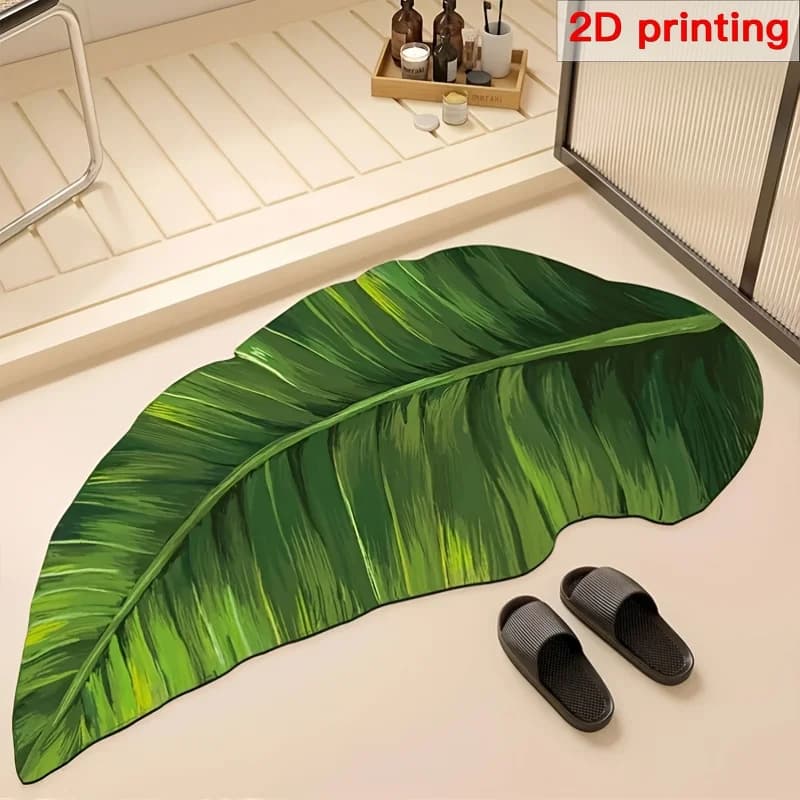 VIKAMA Tappetino da bagno Green Leaf, tappetino ad asciugatura rapida per doccia, tappetino antiscivolo per porta d'ingresso, decorazione per la casa