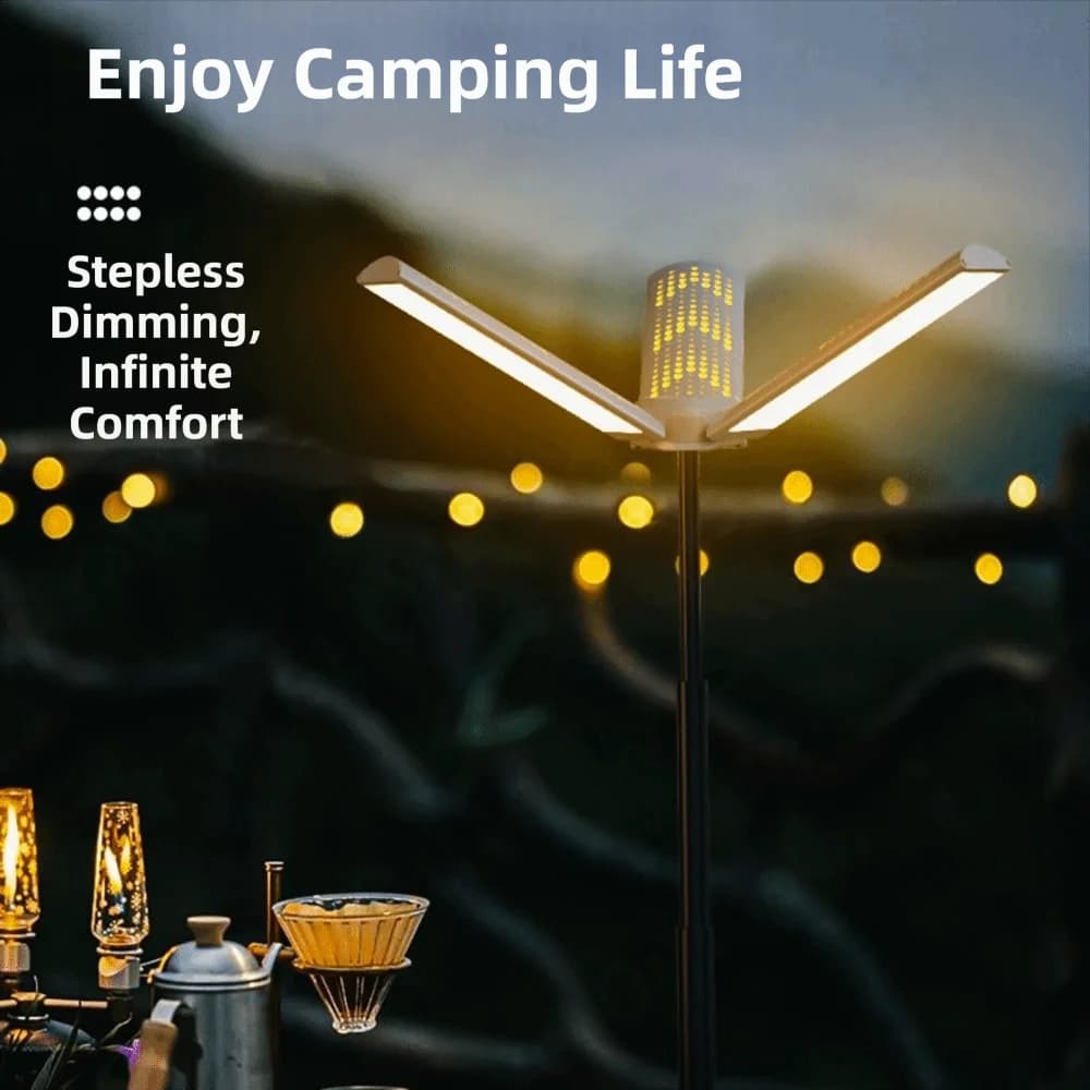 LED Light Source Folding Camping Light Stepless Dimming Triangle Stand Base Portable Telescopic Lantern Multi-color Lighting