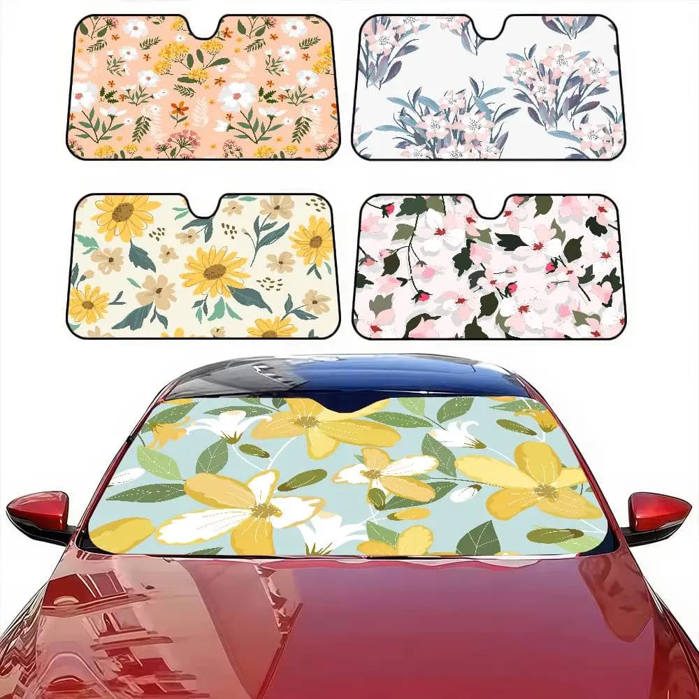 Parasole per parabrezza per auto con acquerello floreale botanico vintage - Anime dei cartoni animati personalizzati, protezione solare pieghevole, protezione per finestrino dell'auto