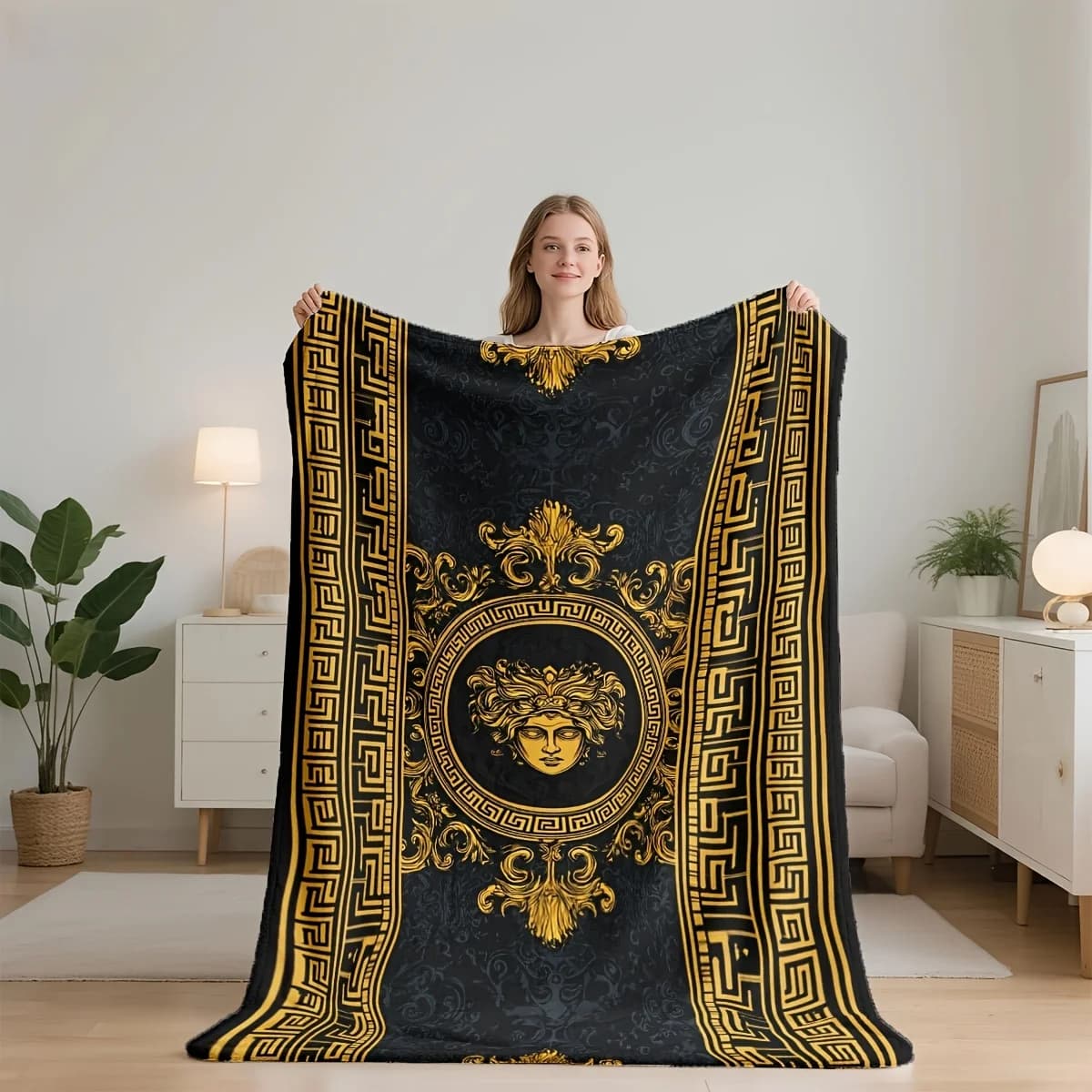 Coperta in flanella Majestic Medusa Crest, morbida e confortevole per divano, letto, viaggi, campeggio, ufficio, soggiorno