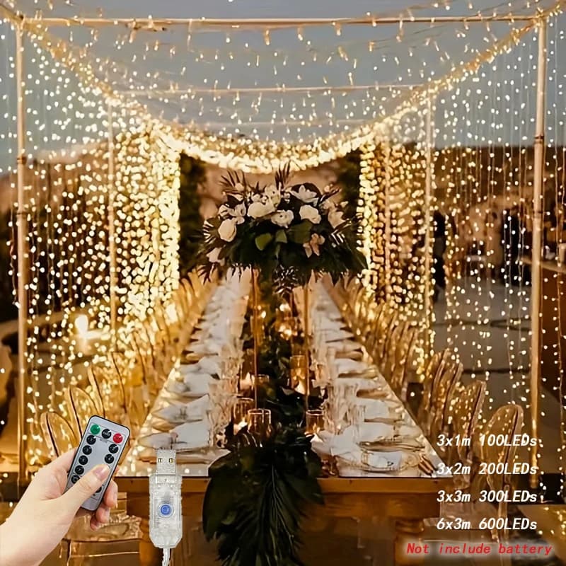 1 pz Luci LED a tenda USB da 3m/4m/6m, per camera da letto, feste, matrimoni, compleanni, Natale, decorazioni, ghirlanda luminosa a fata