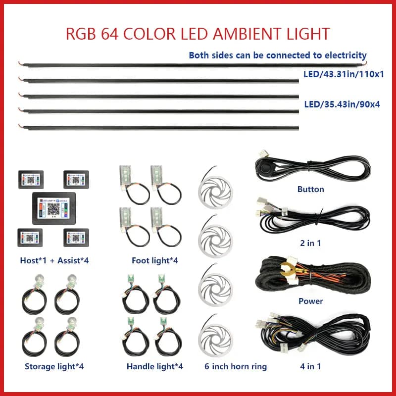 22 in 1 and some small light strips LED Ambient Lamps Universal Colorful Atmosphere Lights Auto Interior Neon Strip App Parts