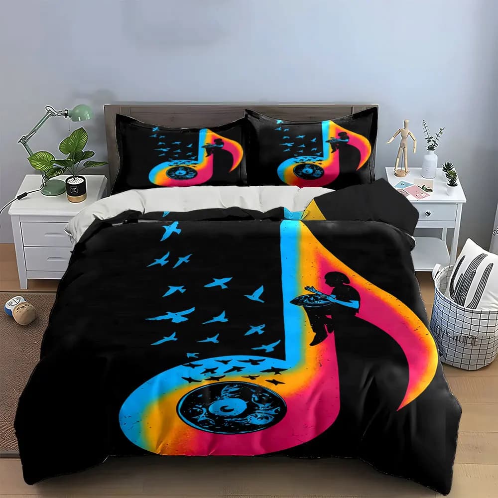Set di decorazioni artistiche musicali per la casa, set di biancheria da letto morbido e confortevole, include 1 copripiumino e 2 federe, regalo