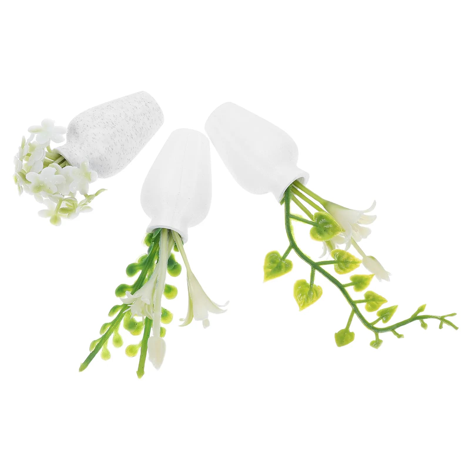 3Pcs Miniature Faux Potted Plants Tiny White Pots Small Artificial Greenery Decor Micro Landscape Tabletop Office Bedroom