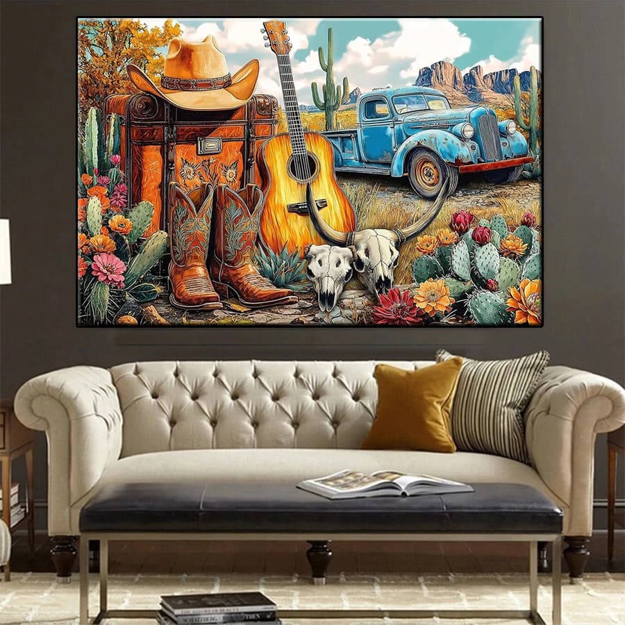 5D DIY Diamond Painting Kit New Western Cowboy Boots and Hats Landscape Cross Stitch Diy Diamond Embroidery Picture Mosaic Art