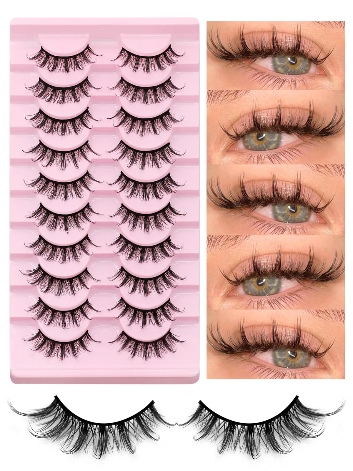 Lasvirey Manga Eyelashes Natural Faux Eyelashes Natural Soft Cat Eyelash 3D Long curling Faux facial Extension Makeup