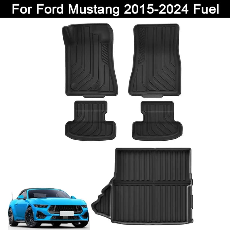 Per Ford Mustang 2015-2024 Tappetini per auto Cargo Liner Trunk Pad Adatto con Subwoofer TPE 3D Tappetino impermeabile NERO