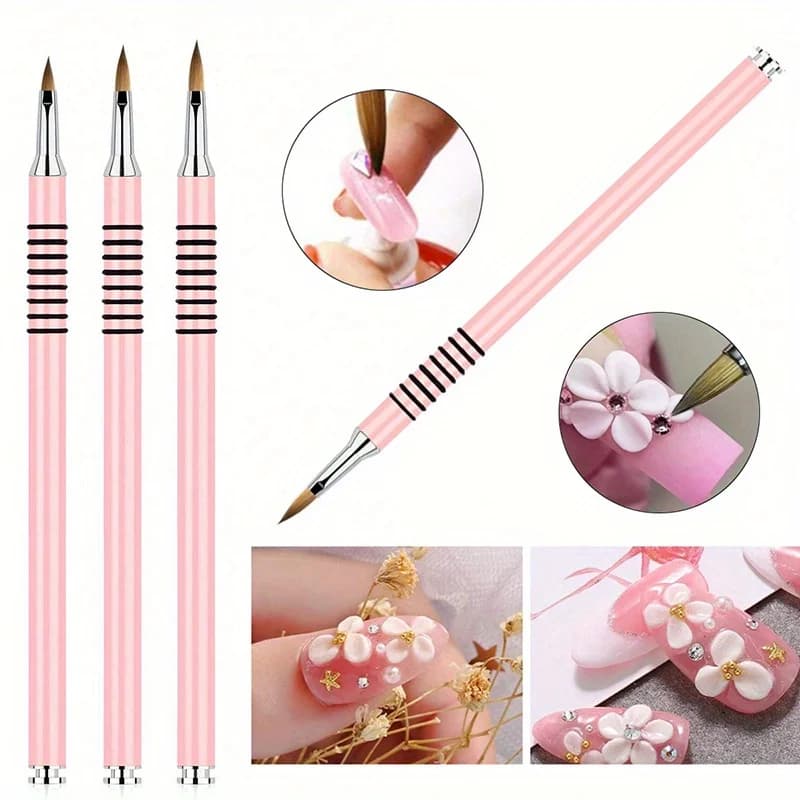 Pennello per unghie rosa penna per unghie in cristallo intagliato asta in metallo terapia della luce pennello per strumenti per manicure con motivo tridimensionale intagliato